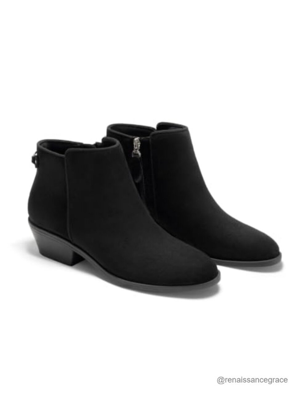 Womens Ankle Boots Chunky Low Heel Side Zipper Faux Suede